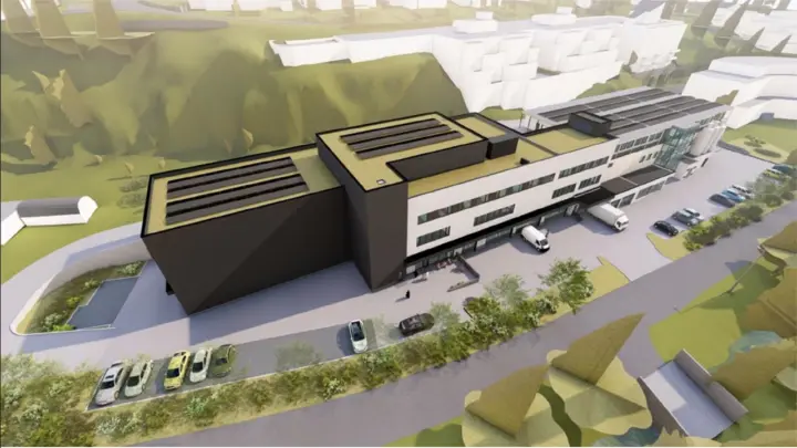 Grini Næringspark: Nyoppført bygg med lokaler for storhandel, lager m.m. Parkering og kjøreport. Fra 384 til 923 kvm.